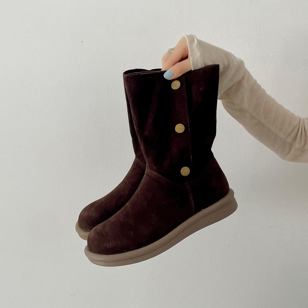 Queen Fan Khaki Retro Platform Boots Women's 2025 New Autumn with Skirt Slim Maillard Short Boots