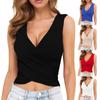 Женская летняя сексуальная тонкая плиссированная однотонная майка без рукавов с v-образным вырезом
