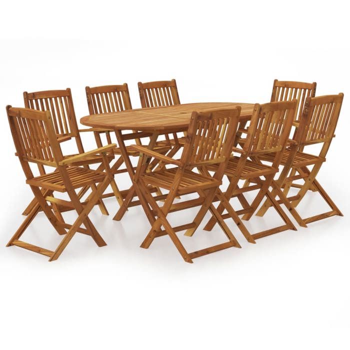 Folding Acacia Garden Set - VIDAXL - 9 Pieces - Brown - Folding Oval Table