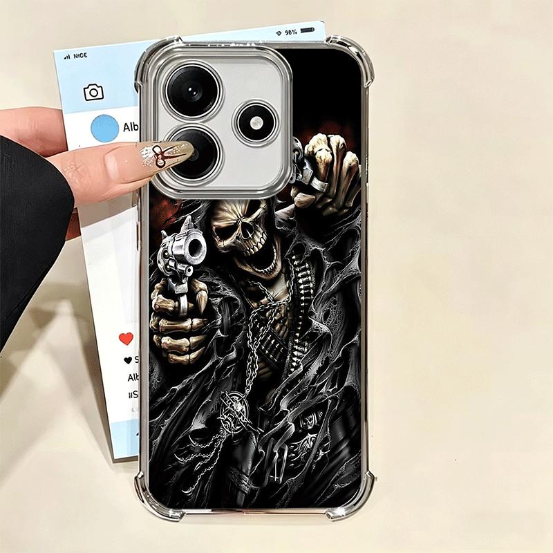 Reaper Skull Skeleton Gun Soft Phone Case For Xiaomi Redmi Note 14 15 Pro Plus 13 12 11S 11T 5G 10 9S 9 Plating Anti-Fall Fundas