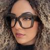 Fashion Versatile Concave Shape Trendy Flat Glass Anti Blue Light Square Wide Leg Eyeglasses Frame Retro Casual Female