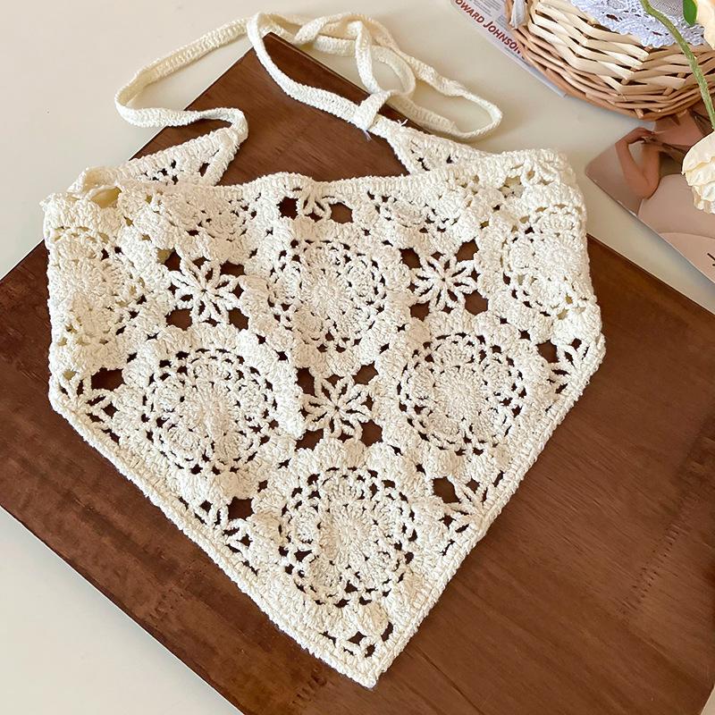 Lace Triangle Hair Scarf Headband Hollow Knitted Flowers Headscarf Hair Tie Band for Women Headwarp Hair Accessories Turbans