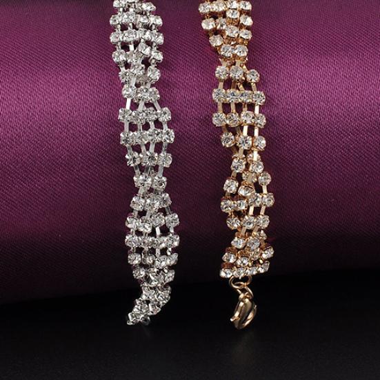 Fashion Women's Gold Silver Plated Clear Crystal Chain Bracelet Bangle Jewelry