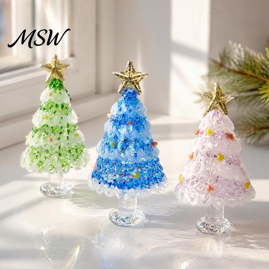 Christmas Party Photo Props Hand Blown Glass Tree Figurine, Mini Tabletop Holiday Desktop Decorations Xmas Ornament, Handmade Decoration Unique Gifts