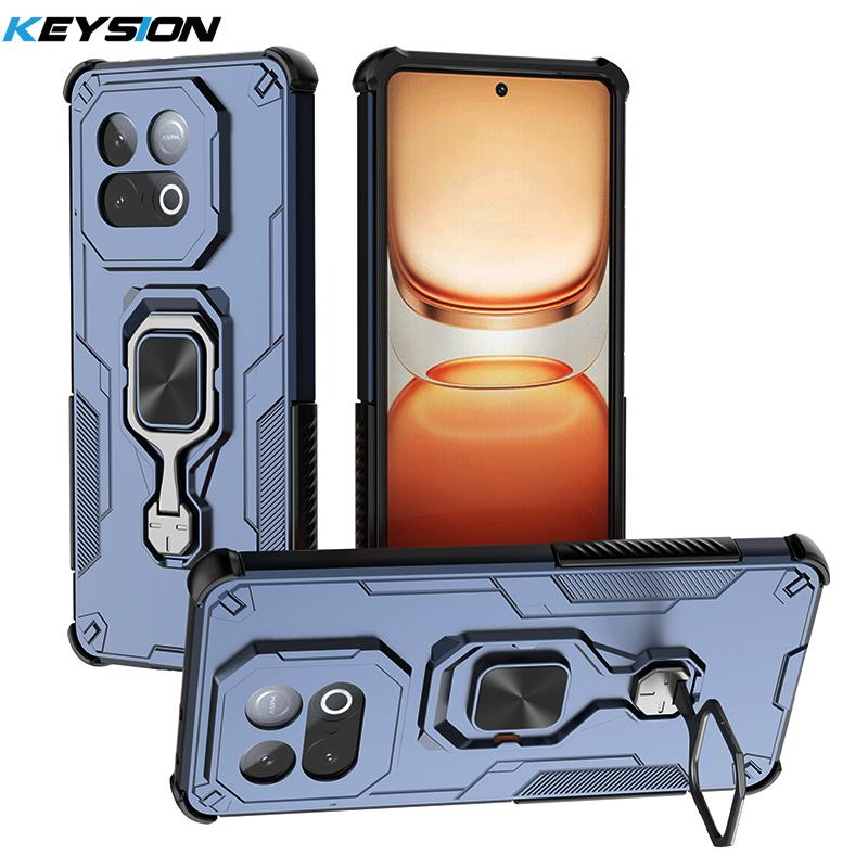 KEYSION Противоударный бронированный чехол для IQOO Z10 Turbo 5G Силикон+ПК Вертикальная металлическая подставка-кольцо для телефона для IQOO Z10 Turbo Pro