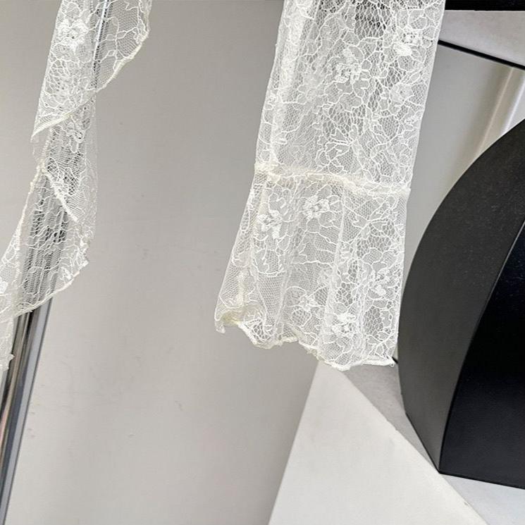 Свежий расклешенный кружевной кардиган с рукавами, женский летний тонкий длинный рукав с оборками и солнцезащитным чехлом