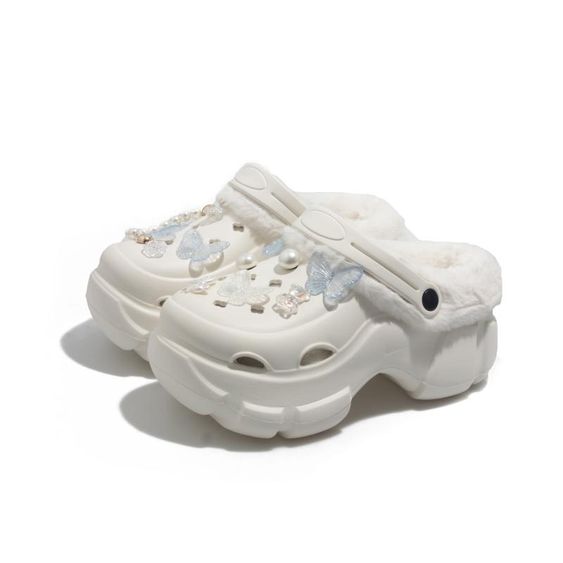 Зимние бархатные женские сабо на открытом воздухе, теплые, плюшевые, на платформе, дизайнерские туфли, женские, модные, белые, увеличивающие рост, женские домашние тапочки