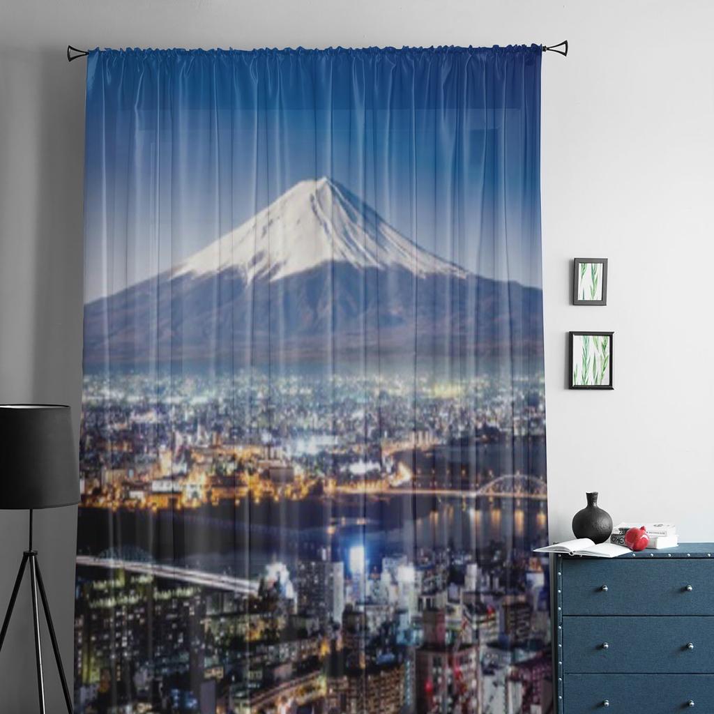 Вид на закат с видом на Токио и гору Фудзи Шифоновые прозрачные шторы для гостиной, спальни, украшения окон, вуали, тюль, занавески