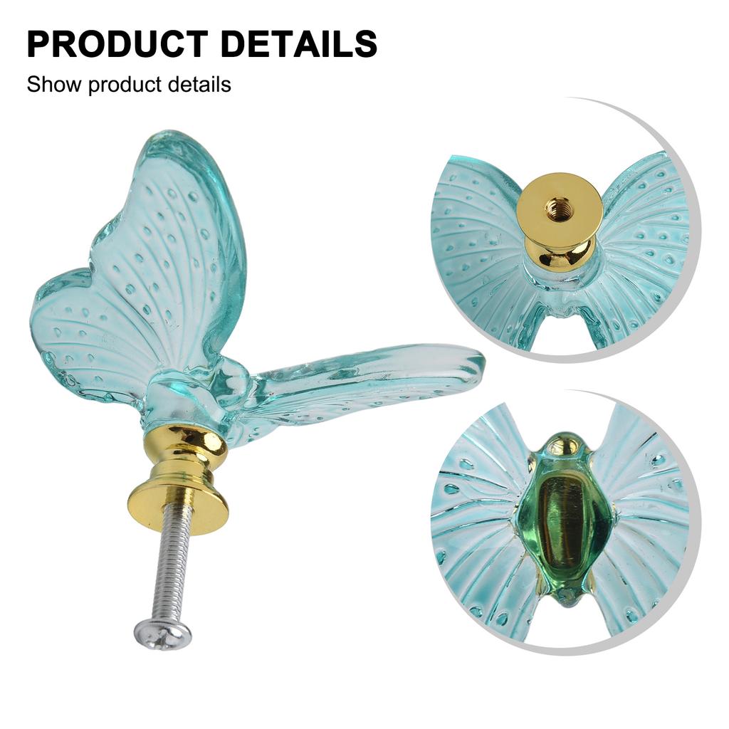 Glass Butterfly Drawer Knobs with Metal Mounts for Dressers Bathroom Cabinets Closets and Home Furniture Decoration