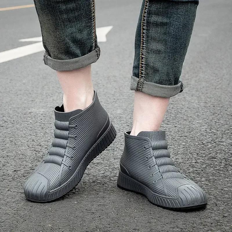 Мужская обувь из ПВХ, износостойкая, водонепроницаемая и нескользящая, мужские резиновые сапоги, дождливый день, без шнуровки, галоши для города, широкие носки, новые