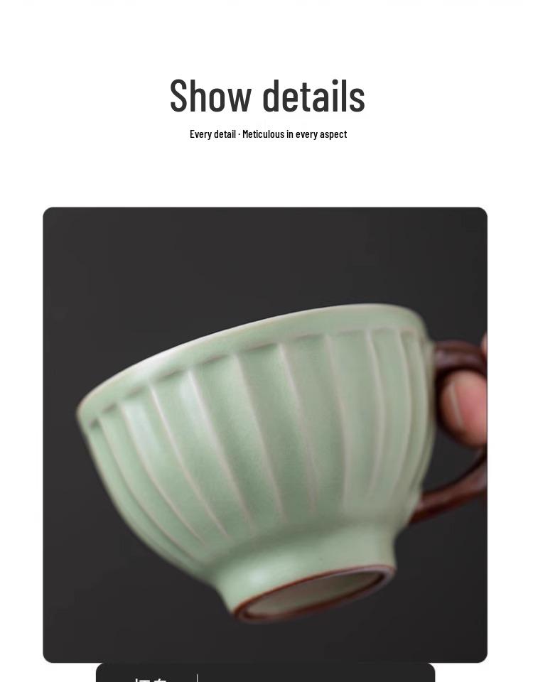 Ru Kiln Sky Five Colors Glazed Crackle Tea Cup with Handle - Master Tasting Cup in Gift Box.