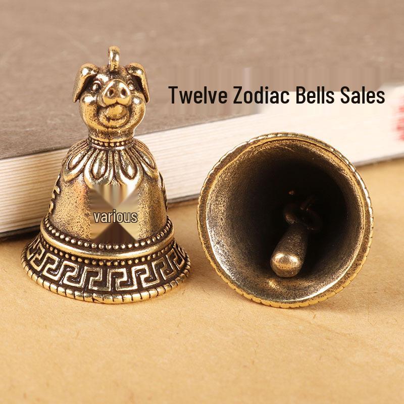 Zodiac Brass Keychain with Copper Bell Pendant - Small Charm Jewelry