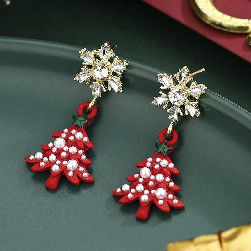 Бриллиантовые серьги-снежинки для рождественской елки, жемчужные серьги, рождественские серьги-гвоздики с новым темпераментом легкой роскоши
