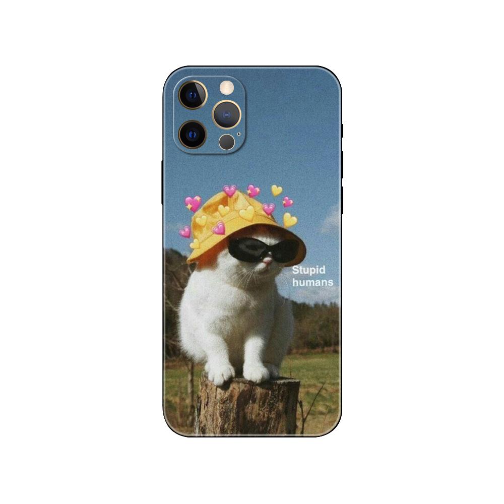 Крутой чехол для телефона с очками Cat для iPhone 5 5S 2020se 6 6s 7 8 plus x 10 XR XS 11 12 13 mini pro MAX, черная задняя крышка из ТПУ