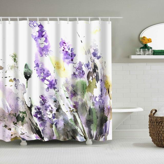 Chinese Style Flower Branch Landscape Shower Curtain 3D Printing Sunflower Bathroom Accessories Sets Waterproof Polyester Screen