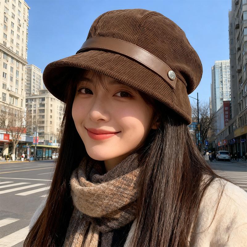 Autumn and Winter Corduroy Fisherman Hat Women's New One Hat Multi Wear Top Hat Casual Versatile Warm Beret Trend