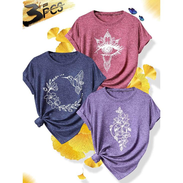 New Summer Collection: Simple and Elegant for Women 3 Costume Party Outfits Hummingbird floral print round neck casual fashion retro