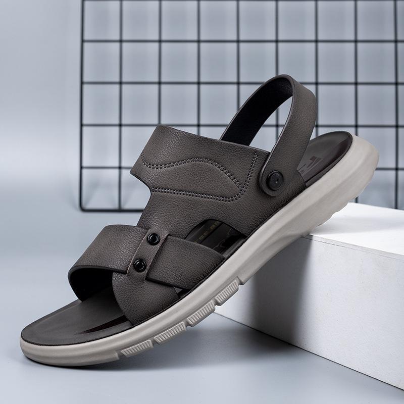 Sandals Men's 2025 Summer New Casual Beach Shoes Men's Leather Fashion Premium Slippers Soft Sole Men's Shoes Trend