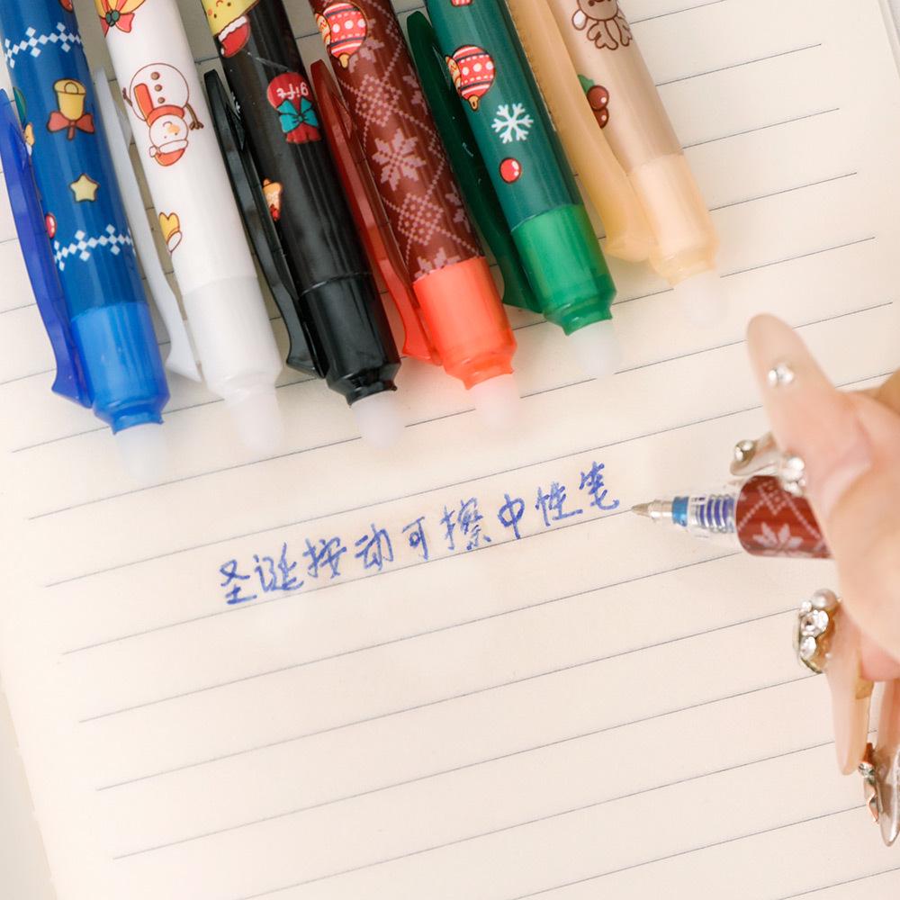 Праздничная стираемая ручка с пулевидным наконечником и кнопочным механизмом – Высокоценный студенческий рождественский канцелярский подарок