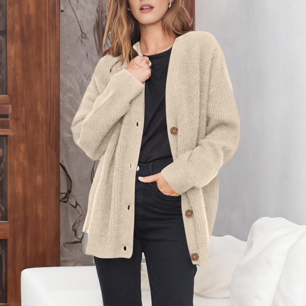 Women's Cardigan Front Oversized Button Lightweight Sweater V Neck Loose Cardigan Knitted Jacket