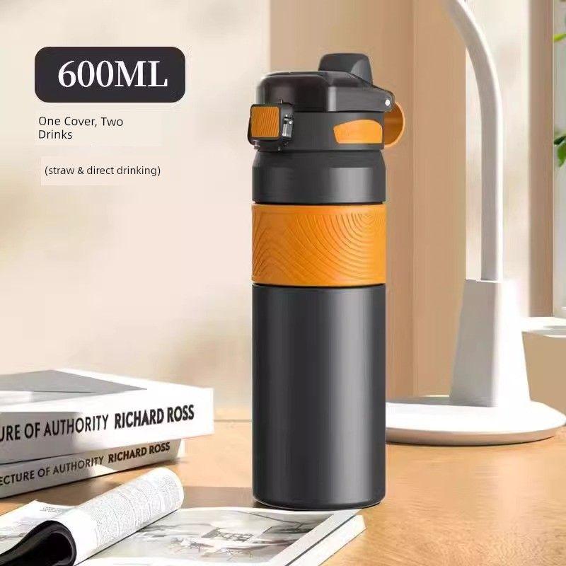Large-Capacity Thermos Cup with Double Drinking Mouth and Straw, 316 Stainless Steel, Outdoor Portable Cup for Boys and Girls Going to School