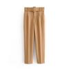 Pants Suit Women High Waist Sashes Pockets Middle Aged Long Pant