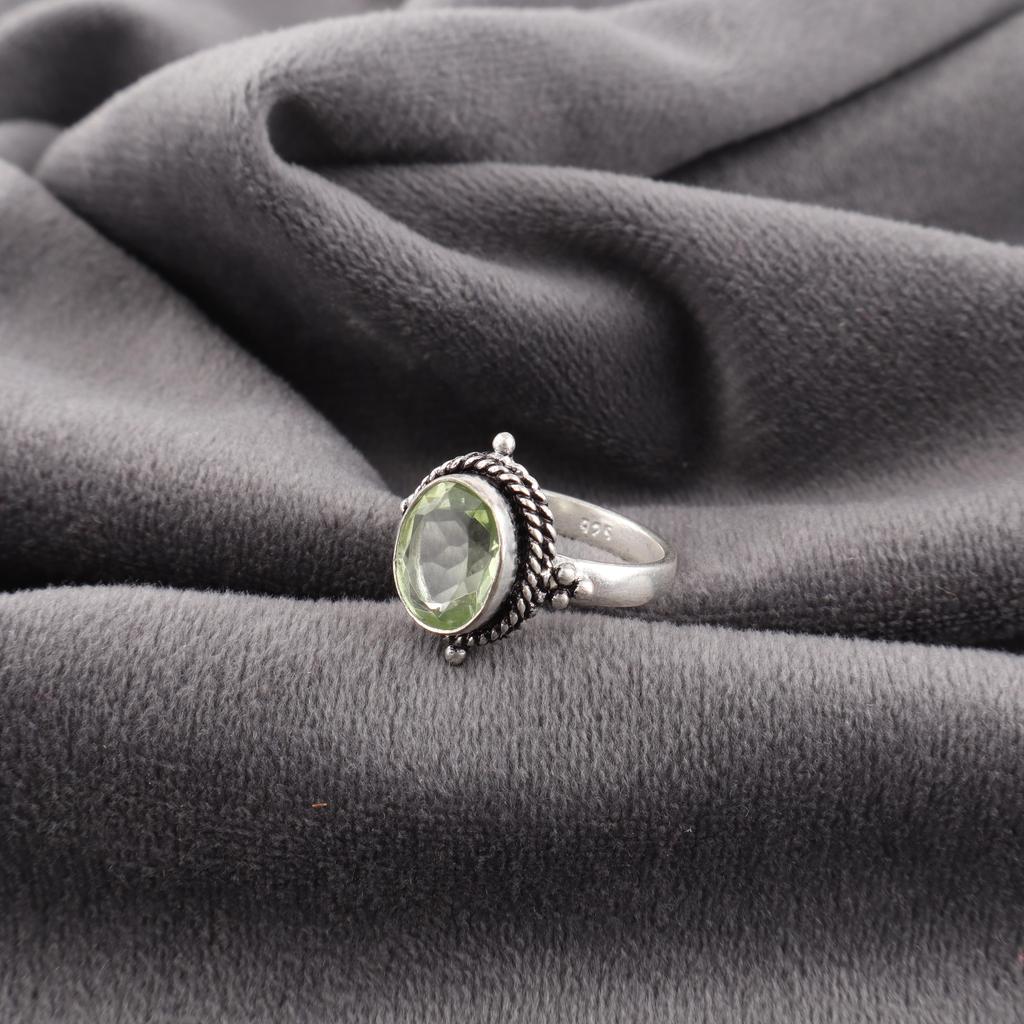 Green Amethyst Jewelry, 925 Sterling Silver Ring, Handmade Women Jewelry Gift For Her, Dainty Gemstone Ring For Her