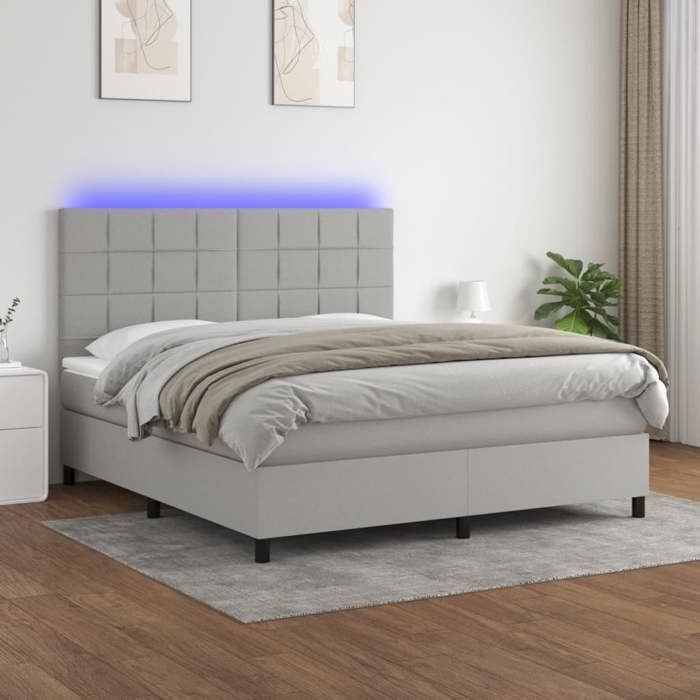 VidaXL Slatted Bed Base with Mattress and LED, Upholstered Bed, Double Bed, Adult Bed for Interior Bedroom, 3134893