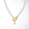 Zircon Crystal Initial A-Z Letter Pendant Necklace for Women Toggle Clasp Imitation Pearls Necklaces Wedding Jewelry Gift
