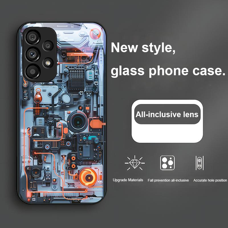 Светло-синяя линия Оранжевая Для Samsung Galaxy S24 Plus S20 21 FE S23 Ultra S8 9 A70 72 73 50 51 52 53 Закаленное Стекло Чехол для Телефона