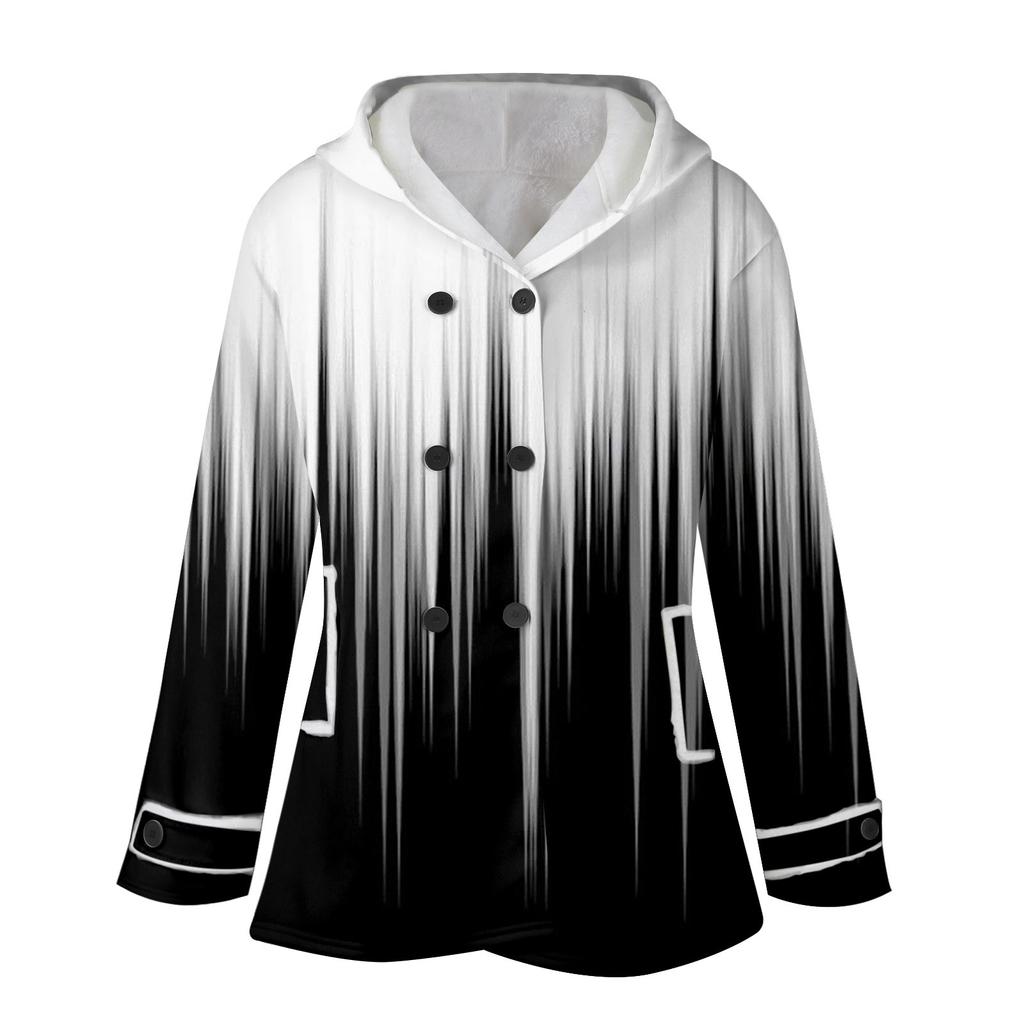 Женская большая куртка с теплой и плюшевой курткой на пуговицах с капюшоном и карманами