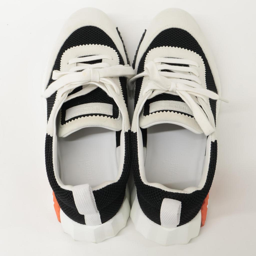 Hermes [Excellent Condition] H221177Z Bouncing Air Mesh X Ghost Skin Suede with H Logo Shoes 37 Noir / BlancUsed