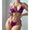Сексуальный бикини-купальник с завязками на шее из искусственной кожи ПУ Женский купальник Комплект из двух предметов Бикини Купальник