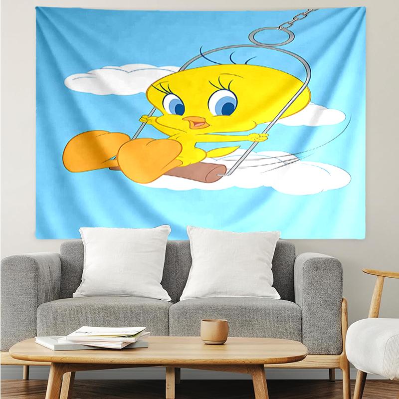 Tweety-Bird Print Tapestry, Backdrop, Easy Setup, Ideal for Bedroom, Office & Living Room, with Aesthetic Wall Hanging Decor.