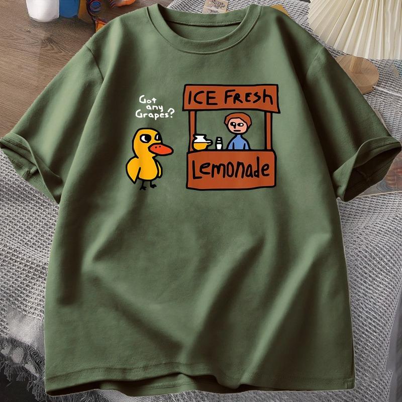 Fun And Cute Duck Pure Cotton Printed Mens And Womens Clothing Personalized Loose Short Sleeved Summer New Round Neck Tshirt