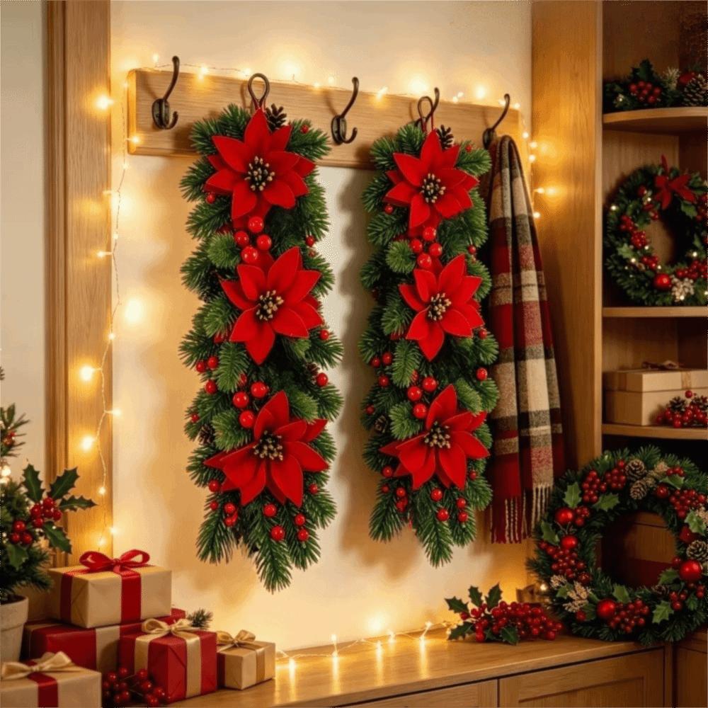 Hanging Christmas Hanging Vine Faux Flower Poinsettia Flower Artificial Pine Branch Home Party