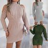 Женское мини-платье-свитер с высоким воротом, с длинным рукавом, пуловер, облегающее, в рубчик, короткое платье