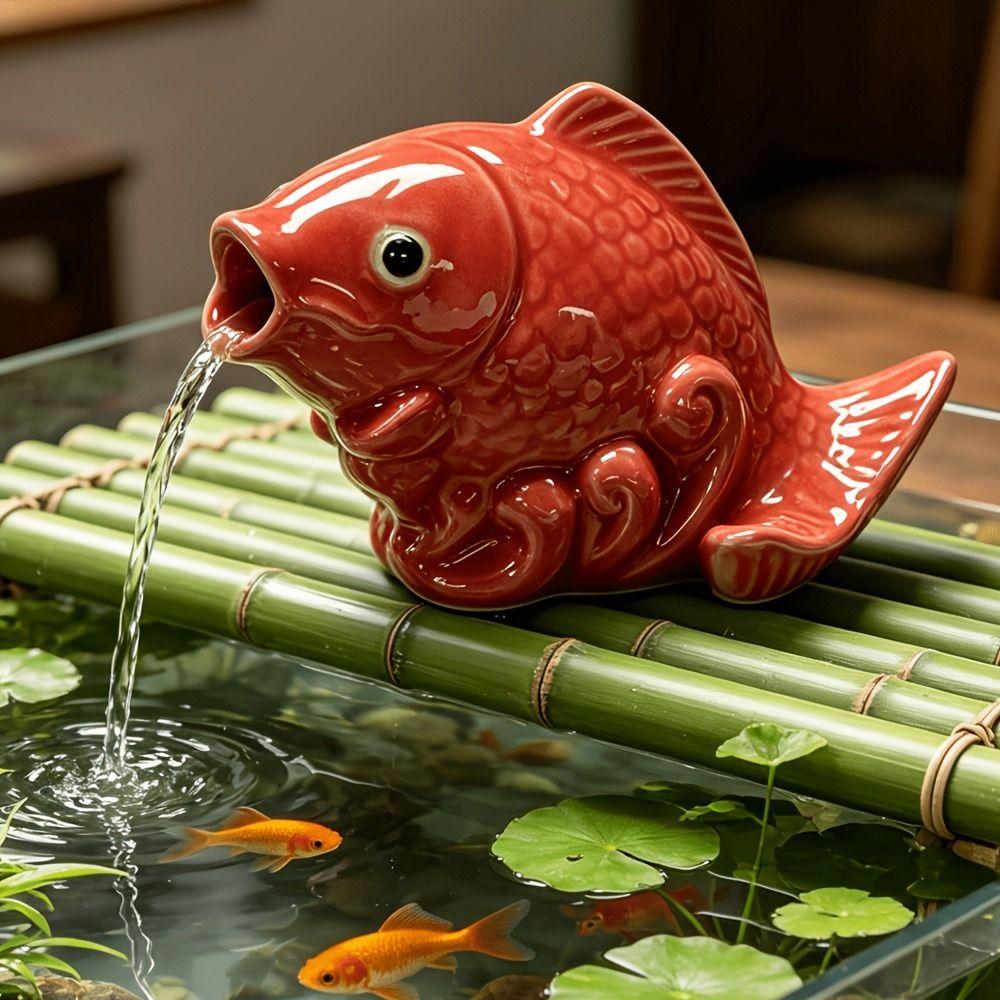 Wear Resistant Fountain Nozzle Sprinkler Multicolor Ceramic Carp Fish Statue Yard Decoration