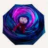 Coraline, Tunnel Automatic folding umbrella  simple eight rib design, bright color pattern, durable iron frame, ideal for travel and outdoor