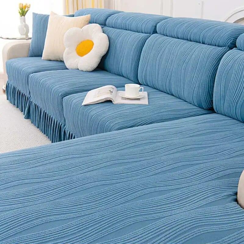 Жаккардовые флисовые чехлы для диванов с юбкой, эластичный матрас для дивана на 1/2/3/4 места, удобный универсальный чехол для углового дивана