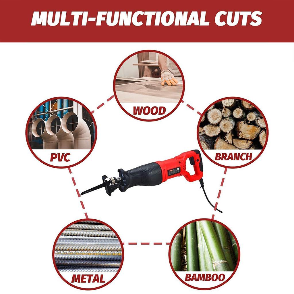 Сабельная пила, 7,5 А, 2800 об/мин, скорость холостого хода, сабельная пила, ручная электрическая ручная пила с питанием от сети, 5 шт.