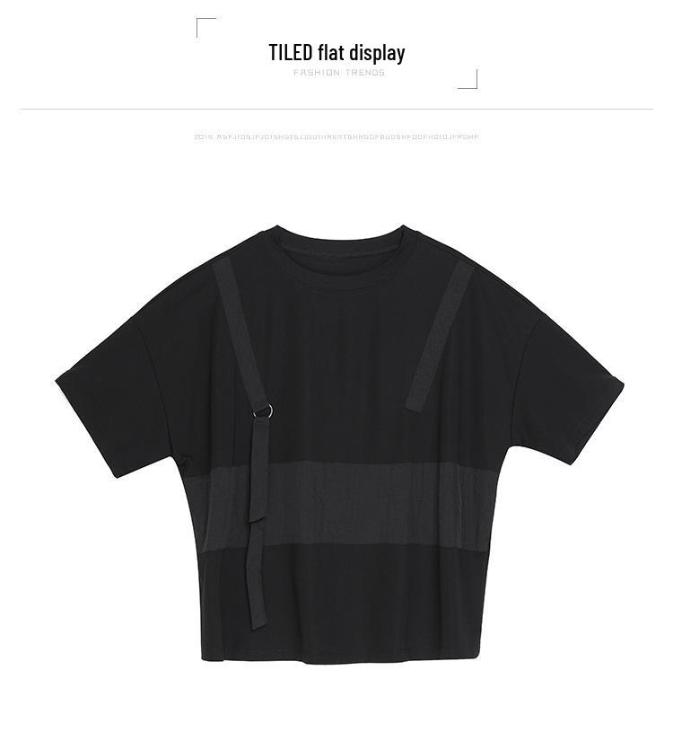 European & American Women's Summer Gothic Patchwork T-shirt, Round Neck, Short Sleeve, Trendy BF Style Streetwear.