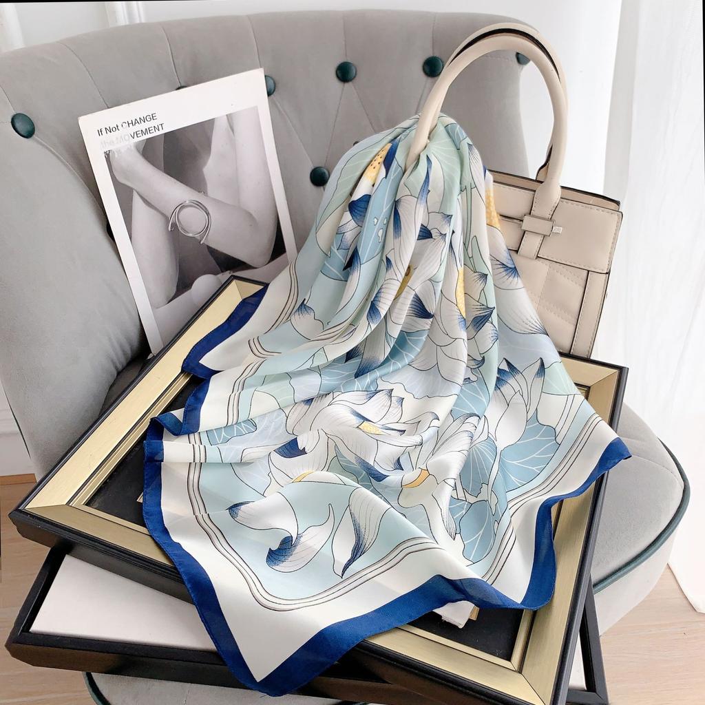 Silk Scarf Female Stripe Black and White Printing Spring and Summer New Decoration Simple Fashion Simulation Silk Square Scarf