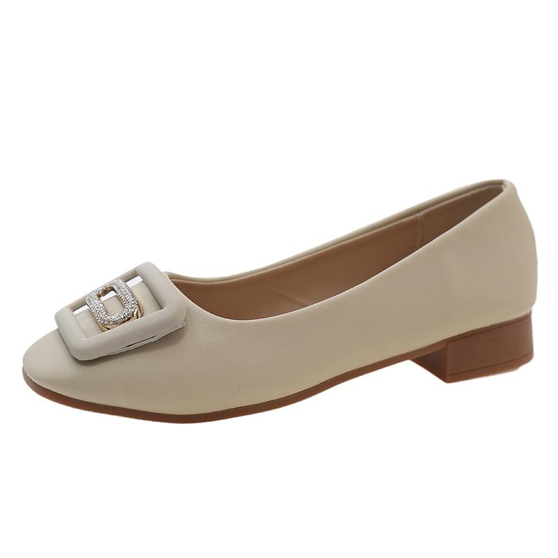 Женские туфли-лодочки на низком каблуке с квадратным носком, весенняя новая мода, туфли Мэри Джейн с открытым верхом и стразами, квадратная пряжка для женщин