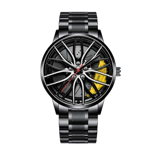 Quartz Watch Precise Round Dial Pointer Display Shockproof Hidden Clasp Chronograph with Car Wheel Rim Hub Design Automatic Quartz Wristwatch Clock