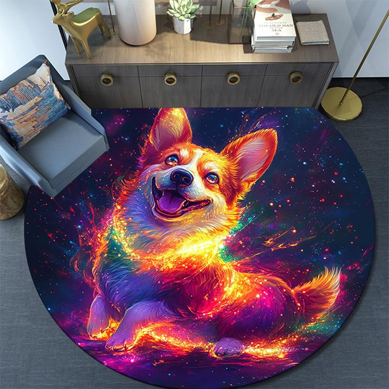 Круглый ковер Cosmic Corgi, Ковер для гостиной, спальни, дивана, игровой комнаты, Нескользящий коврик для пола