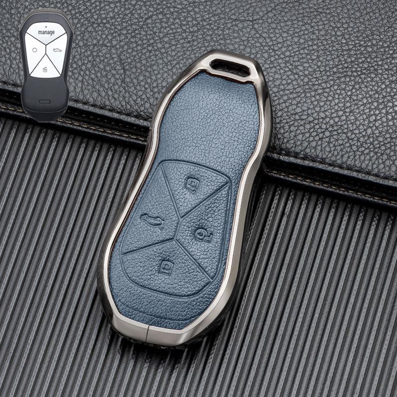 Кожаный чехол для ключа автомобиля с хорошим сигналом для Xiaopeng P7 G9 G3 P5 - Металлический, полная защита, двусторонняя защита