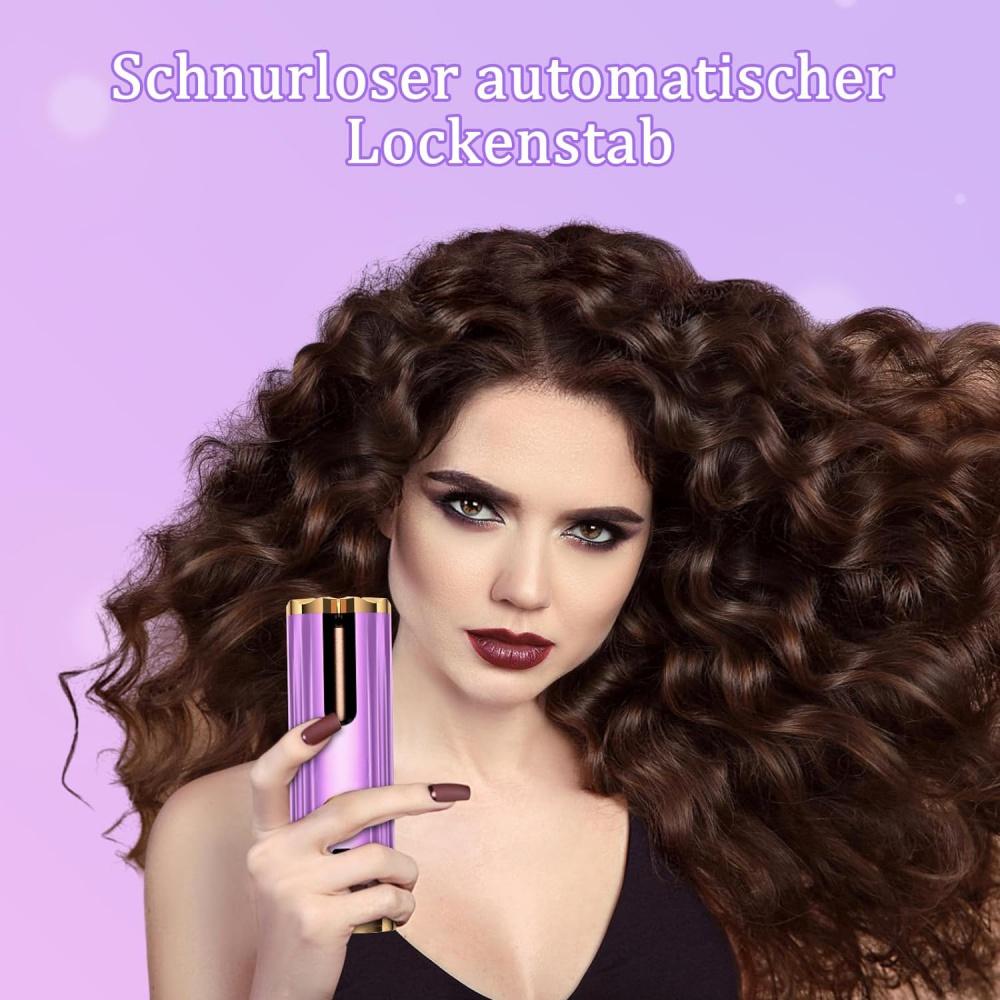 Automatic Curling Iron, Wireless Curling Iron, Negative Ion Curling Iron with Battery LCD Display, 6 Temperatures and Timer for Small, Large Curls