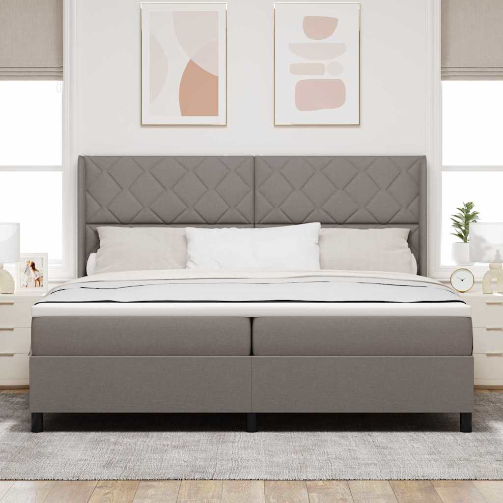 Box Spring Bed with Pillows and Headboard Taupe 200 x 200 cm Fabric