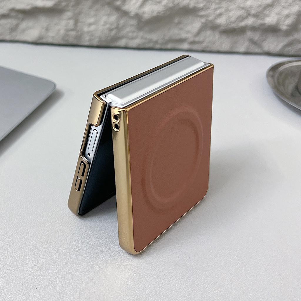 Для Samsung Galaxy Z Flip7 5G Магнитный чехол Текстура Наппа PU+TPU+PC Задняя крышка телефона